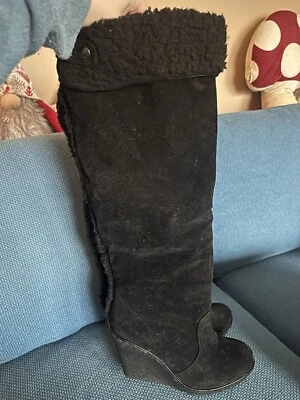 Bamboo Liberate Black Tall Wedge Boot Size 8 - Image 1 of 4