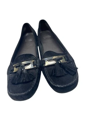Stuart Weitzman Women's Black Suede Tassel Loafers Size 8.5 - Image 1 of 4