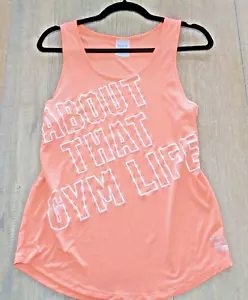 Pink Activewear Tank Top Womens Small Coral Orange About that Gym Life Graphic - Picture 1 of 10