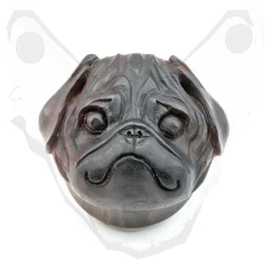 Carved Wood Big Gauge Ear Plug Saddle Organic Black Natural Pug Dog 30mm Bulldog - Picture 1 of 5