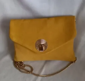 Mango Mustard Suede Shoulder Bag With Gold Chain Strap, Vgc - Picture 1 of 9