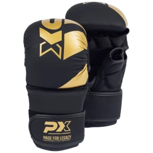 PX MMA Handschutz Leder, schwarz-gold ergonomische Passform Wettkampf Training - Bild 1 von 9