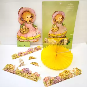 Centro de mesa vintage de fiesta de jardín con sello de cumpleaños niña panal conejos pollitos - Imagen 1 de 15