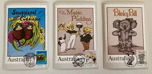 x3 Rare Stamp Postcards Blinky Bill, Snugglepot Cuddlepie The Magic Pudding 1985 - Picture 1 of 13