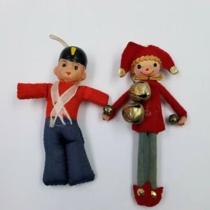 Two Old Doll Like Christmas Tree Ornaments. Boy Solider and Girl with Bells. - Picture 1 of 4