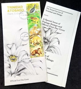 Trinidad & Tobago Rare Animal 1989 Frog Otter Monkey Pheasant Bird Wildlife (FDC - Picture 1 of 7