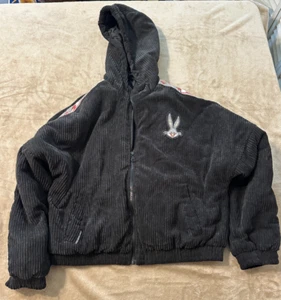 Members Only Jacket Womans M Puffer Black Corduroy Looney Tunes Lola Bunny Bugs - Picture 1 of 10