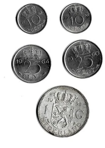 1958 Netherlands 1 Gulden - ( Silver ) + 4 other coins (G-90) - Picture 1 of 2