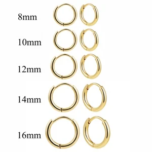 10PCS Surgical Steel Earrings Huggie Hoop Sleeper Nose Body Ear Piercing Rings - Picture 1 of 10