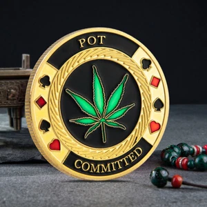 Poker Chips Casino Collection Gold Plated Challenge Coin Green Clover Good Luck - Picture 1 of 12