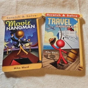 (2) Scratch & Solve Puzzle Books Movie & Travel Hangman Used Few Solved - Picture 1 of 8