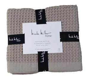 Nicole Miller Home Cotton Waffle Oversized Throw Beige Blanket - Picture 1 of 8