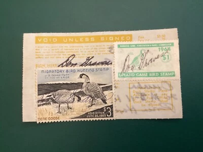 ICOLLECTZONE US RW31 Duck stamp 1964 & Nebraska Hunting stamp on license bright - Image 1 of 2