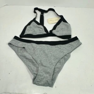 Forever 21 Bralette & Bikini Set Damen klein bügellos Dessous grau schwarz Borte - Bild 1 von 6
