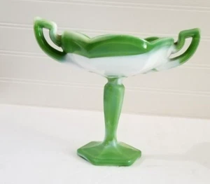 Westmoreland Sweetmeat Green and White Slag Glass Compote Pedestal 6.5"H - Picture 1 of 13