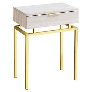 23 Gold And Beige Wood And Metal End Table With Drawer - Picture 1 of 5