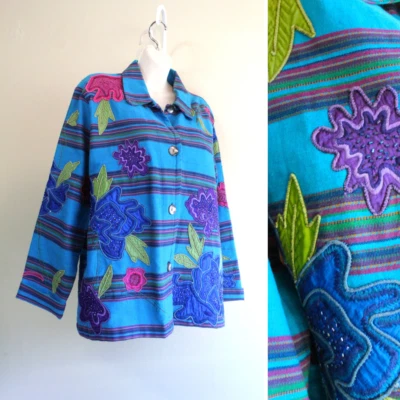 Chaqueta Statement Chicos 2 Mujer M L XL Botón Tejido Algodón Apliques Floral L/S Foto 1 de 4