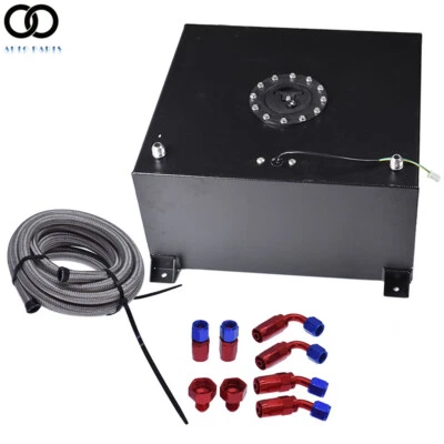 Tanque de gasolina de pila de combustible de 15 galones + tapa + transmisor de nivel + kit de línea de combustible de acero aluminio negro Foto 1 de 4