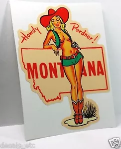MONTANA Cowgirl Pinup Vintage Style Travel Decal, Vinyl Sticker, Luggage Label - Picture 1 of 3