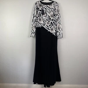 Tadashi Shoji Juanita Sequin Bodice Long Sleeve Gown Black Size 16 Black White - Picture 1 of 11