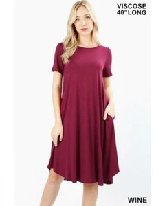 Vestido Keeping It Informal Mangas Cortas Cuello Redondo Línea A Midi con Bolsillos - Imagen 1 de 2