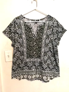 Lucky Brand Damen Bluse 1X Plus Blumen blau grün weiß V-Ausschnitt Shirt Oberteil Boho - Bild 1 von 5