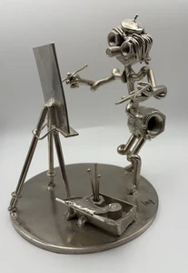 Vintage Mutter Bolzen Skulptur geschweißt Metall Volkskunst Künstler in Staffelei 1975 Sausalito - Bild 1 von 9