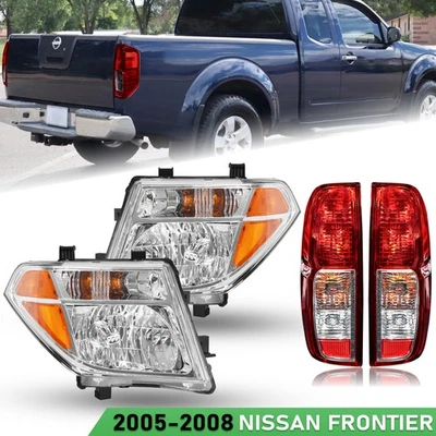 Juego de 4 faros cromados + conjunto de luces traseras rojas para Nissan Frontier 2005-2008 Foto 1 de 4