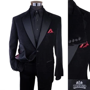 Giacca blazer Stafford taglia 40R rosso nero velluto velluto smoking raso cappotto - Foto 1 di 14