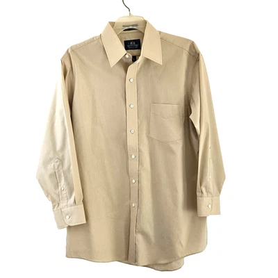 Stafford Shirt Mens 16.5 32 Tan Broadcloth Wrinkle-Free Long Sleeve Button Down - Image 1 of 4