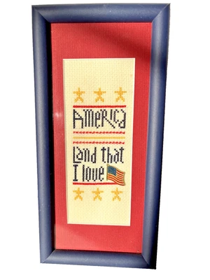 America Land that I Love Cross Stitch Completed Framed With Pin Patriotic - Image 1 of 4
