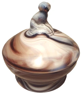 1981 - IMPERIAL PURPLE SLAG GLASS - DOG FINIAL bedeckt SOCKELSCHALE - NEUWERTIG - Bild 1 von 9