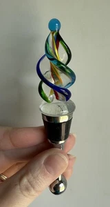 Twisted Swirl Hand Blown Glass Wine Bottle Stopper Colorful Art Glass - Picture 1 of 5