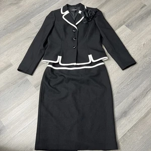 Kasper Zweiteiler Sakko/Rock Gr. 10 komplett gefütterter Anzug schwarz weißer Besatz. Edel - Bild 1 von 7