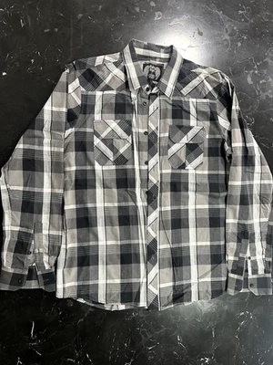 Men's Eighty Eight size Large Black & White Plaid Long Sleeve Button Up Shirt - Image 1 of 3