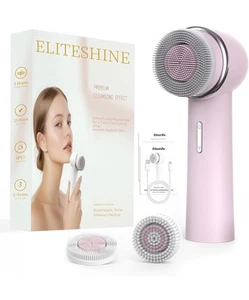 Eliteshine Electric Facial Cleansing Brush Skincare Silicone Bristles Pink NIB - Picture 1 of 6