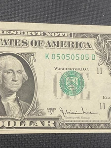 Error over ink & misalgned $1 Binary Repeater Uncirculated 1977A 05050505 Rare!! - Picture 1 of 4