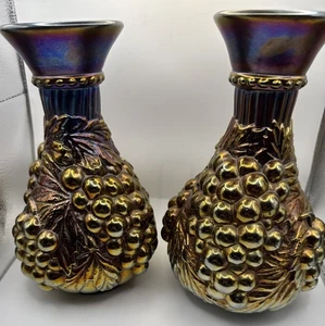 2 Imperial  Grape Amethyst Gold Purple  Carnival Glass Decanters Excellent Cond - Picture 1 of 12