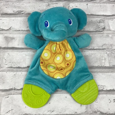 Bright Starts Teal Elephant Lime Green Baby Teether Toy Crinkle Lovey Security - Image 1 of 3