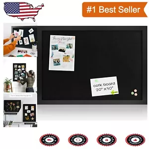 Functional 30" x 20" Cork Board with Stylish Black Linen and Durable Wood Frame - Picture 1 of 10