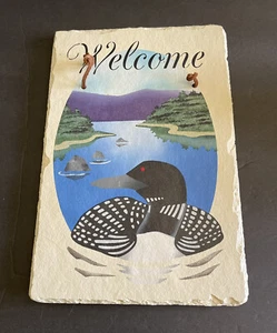 Loon Lake Mountain Themed Real Slate Hanging WELCOME Door Plaque Sign Camp Lodge - Picture 1 of 3