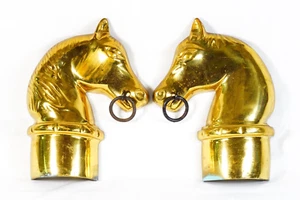 Horse Head Andirons Fireplace, Heavy Brass Reclaimed,  Needs Restoration / Parts - Picture 1 of 15