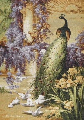 JACQ DE PARED. TAPIZ TEJIDO Pavo Real y Palomas en Jardín Floral - Arte Bidau PAISAJE Foto 1 de 2