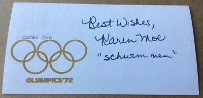 KAREN MOE Autographed Signed 1972 Olympics Metalist Card Swim Team FREE SHIP - Image 1 of 2