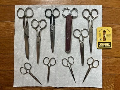 LOT 10 MIXED VINTAGE SCISSORS + SHARPENER, WISS KLAUSS SOLINGEN PEERLESS JA-SON - Image 1 of 4