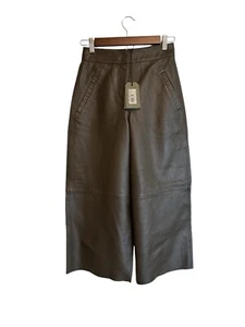 AllSaints Womens Khaki Green 100% Sheep Leather Pants Size 4 Wide Leg NWD READ - Picture 1 of 7