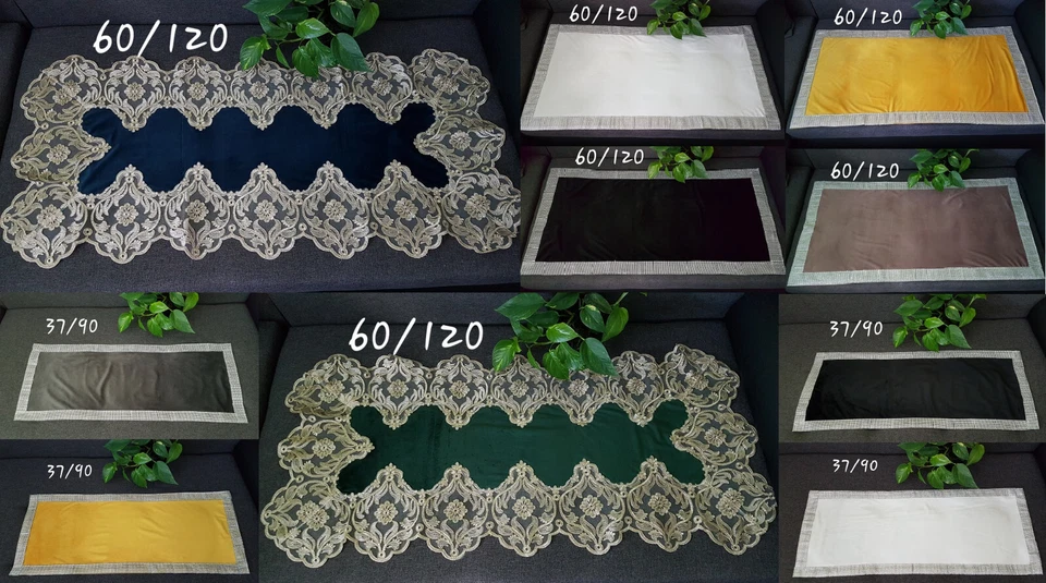 Amazing Velvet Lace Diamante Table Runners Tablecloths Living Dining Room  - Image 1 of 1