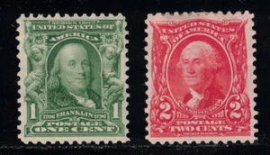 US Briefmarken Scott # 300 grün 1cent Franklin & Scott 301 Carmine 2cent Washington - Bild 1 von 2
