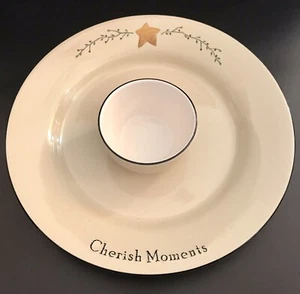 Pottery By Kathy Cherish Moments Serving Bowl w/ Dip Country Christmas Farmhouse - Picture 1 of 8