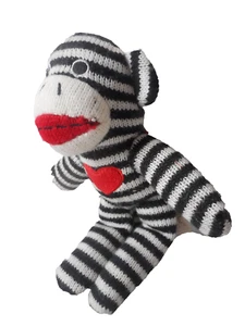 Dan Dee Sock Monkey Plush Black & White Stripes Red Heart Stuffed 9" 2010 - Picture 1 of 11